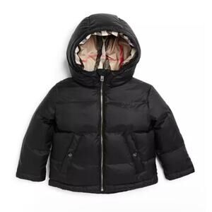Burberry Baby Unisex Size 3Y 98CM Puffer Winter Down Jacket Hooded Plaid Lining